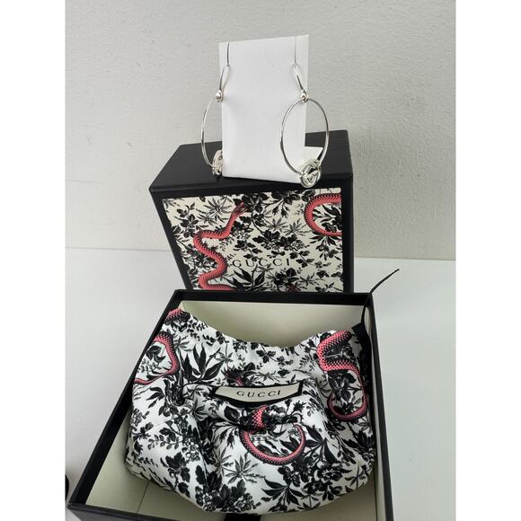 GUCCI Britt Interlocking GG Hoop Drop Dangle Earrings Sterling Silver 925 NEW - Picture 2 of 10